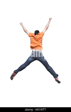 Uomo gioioso jumping Foto Stock