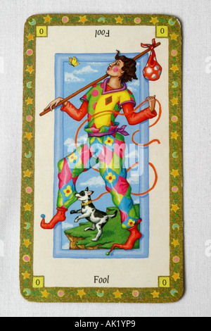 Il buffone Tarot card. Foto Stock