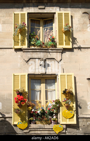 Finestre con persiane su una tipica Vecchia casa in Arles, Provenza, Francia Foto Stock