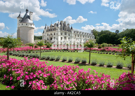 Chateau de Chenonceau e i suoi giardini, la Valle della Loira, Francia Foto Stock