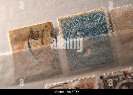 Collezione di antichi francobolli dalla Spagna Foto Stock