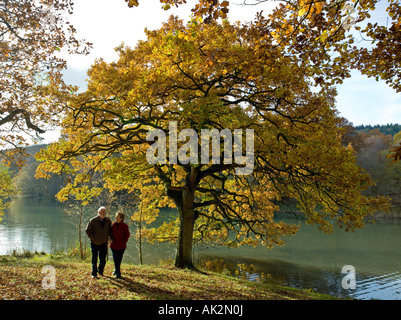 Coppia di mezza età camminando Royal Foresta di Dean Gloucestershire Foto Stock