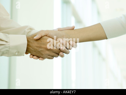 Uomo Donna stringendo la mano, close-up Foto Stock