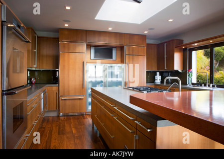 Cucina moderna con pavimenti in legno duro Foto Stock