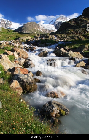 Gwaechtenhorn, 3420 m, Steingletscher, mountain creek a Susten Pass, Svizzera Oberland bernese Foto Stock