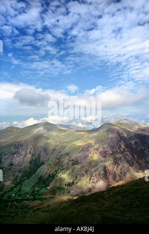 Vista da Clogwyn, la meta del viaggio per ferrovia al vertice di Snowdonia Foto Stock