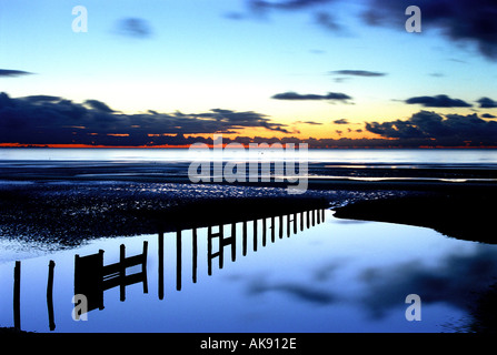 Crepuscolo, blackpool, spiaggia, Lancashire, Inghilterra, Regno Unito Foto Stock