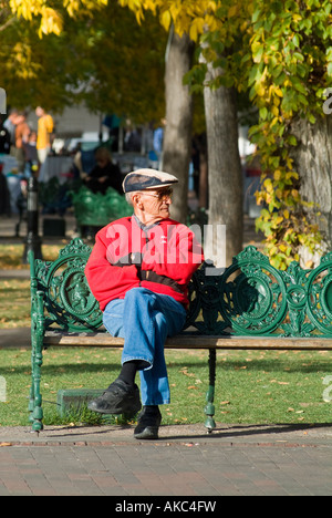 Anziano Signore seduto su una panchina nel parco Foto Stock