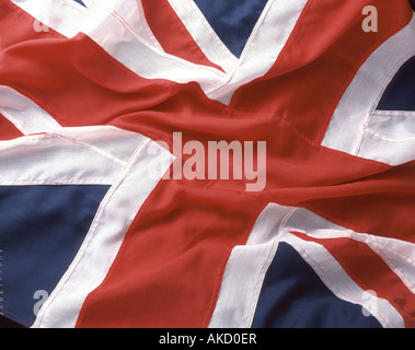 Primo piano della bandiera di British Union Jack in studio, Greater London, England, Regno Unito Foto Stock