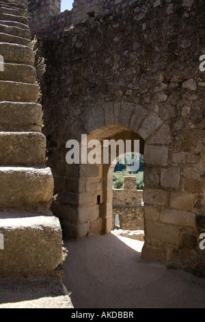 Castello dei Templari di Almourol. Uno dei più famosi castelli in Portogallo. Costruito su un isolotto roccioso nel bel mezzo del fiume Tago. Foto Stock