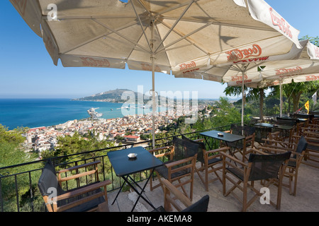 Caffetteria con vista panoramica in Bochali, Zante, Zacinto (Zante), Isole Ionie, Grecia Foto Stock