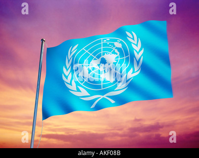 Bandiera dell'ONU onu nazioni unite simbolo di pace Foto Stock