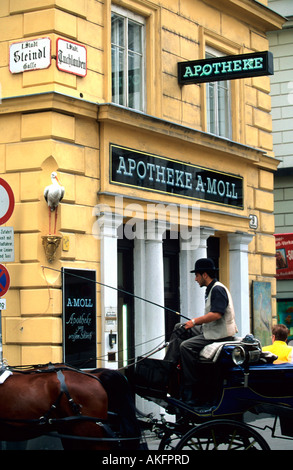 Österreich, Wien I, Tuchlauben, Fiaker vor der Moll-Apotheke Foto Stock