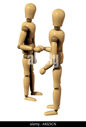 Bambole snodate agitando mani Gliederpuppen beim Handshake Foto Stock