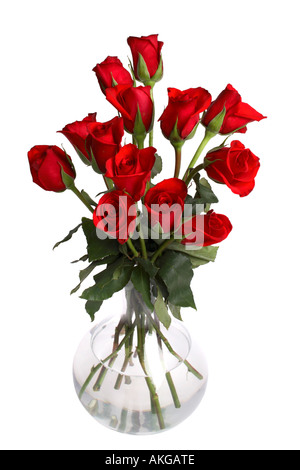 Dozzina di rose rosse in vaso Foto Stock