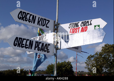 Segni al Glastonbury festival di musica l'azienda agricola degna Pilton Somerset Inghilterra Foto Stock