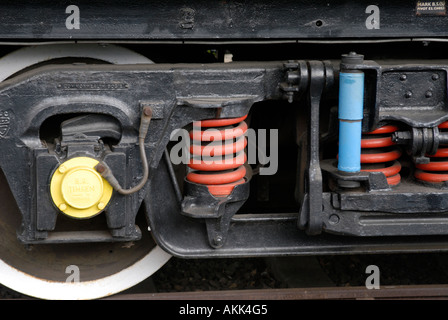 Le molle rosse e ruota su un carrello presso la Spa Valley Railway railway station presso il vecchio Tunbridge Wells Stazione Ovest Foto Stock