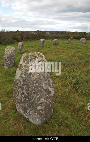 Boscawen Onu cerchio di pietra vicino Madron in Cornwall, Regno Unito Foto Stock