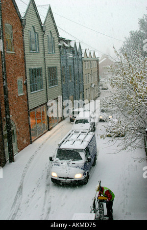 Un Snowy King Street Norwich Regno Unito Foto Stock