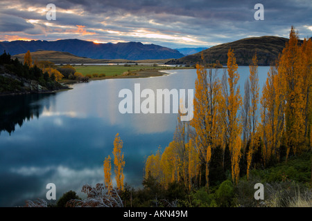 Autunno mattina accanto al lago Wanaka, Otago, Isola del Sud, Nuova Zelanda Foto Stock