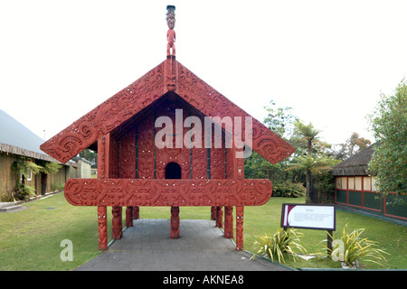 Un Pataka (negozio Casa), istituto di arte e artigianato Maori, Whakarewarewa, Rotorua, Isola del nord, Nuova Zelanda Foto Stock