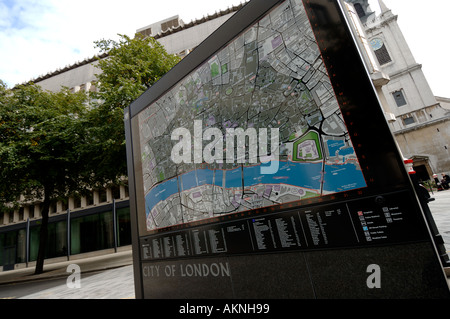 City of London mappa e firmare England Regno Unito Foto Stock