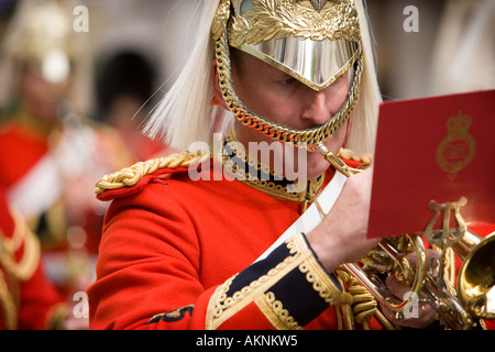 Cornet player della vita delle guardie durante il cambio della guardia al Castello di Windsor Foto Stock