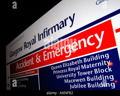Pronto soccorso segno Glasgow Royal Infirmary NHS hospital Foto Stock