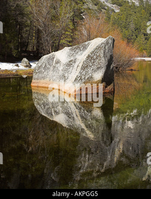 Roccia nel fiume Merced, Yosemite Valley, California. Foto Stock