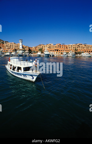 Messico, Cabo San Lucas, Leisure barca ormeggiata in porto Foto Stock
