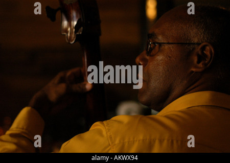 Bass Player en el florindito club en la havana Foto Stock