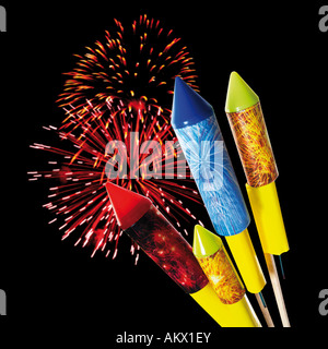 Fuochi d'artificio e razzi, close-up Foto Stock