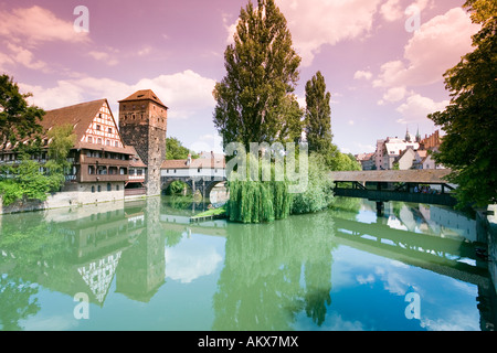 Germania, Norimberga, antica torre di acqua Foto Stock