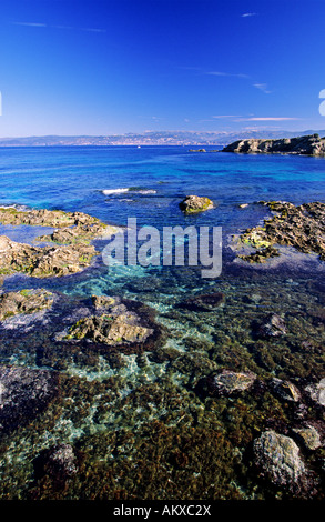 Francia, Var, Ile des Embiez, Bandol e Sanary in background Foto Stock