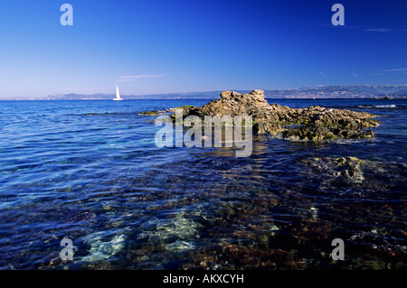 Francia, Var, Ile des Embiez, Bandol e Sanary in background Foto Stock