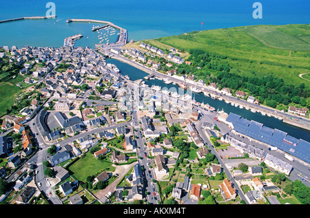 Francia, Calvados, Port en bessin a nord di Bayeux (vista aerea) Foto Stock