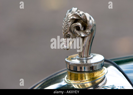 Ornamento del cofano, vintage car meeting, Schwetzingen, Baden-Wuerttemberg, Germania Foto Stock