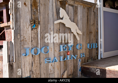 Ristorante Jockey Club a Les spiaggia di Salinas, Ibiza, Baleares, Spagna Foto Stock