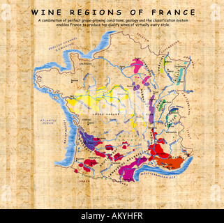 Mappa delle regioni vinicole della Francia Foto Stock