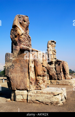 Il Memnon colossuses sono archeologia dei più grandi templi di Egyp, Luxor, Egitto Foto Stock