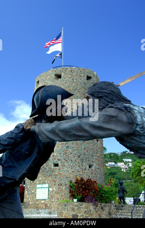 Isole Vergini Americane, san Tommaso, Charlotte Amalie, Blackbeard il castello. Blackbeard la torre in pietra, Pietra Miliare Storica Nazionale. Foto Stock