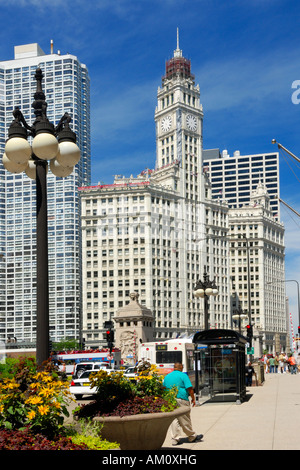 Il bellissimo Edificio Di Wrigley su Michigan Avenue nel centro di Chicago, Illinois, Stati Uniti d'America Foto Stock