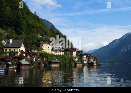 Hallstatt al lago Hallstaetter vedere, Salzkammergut, Alta Austria, Austria Foto Stock