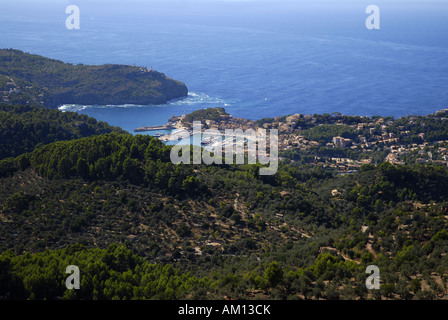Port de Soller, vista dal Mirador Ses Barques, Maiorca, SPAGNA Foto Stock