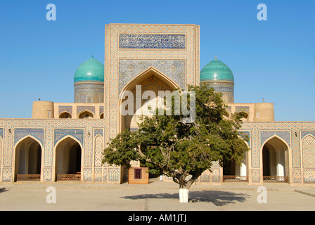 Albero di fronte riccamente decorata iwan all'interno della moschea Kalon Bukhara Uzbekistan Foto Stock