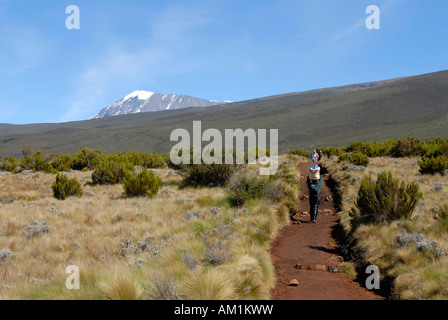 Portiere locale su alla Marangu Route Kilimanjaro Tanzania Foto Stock