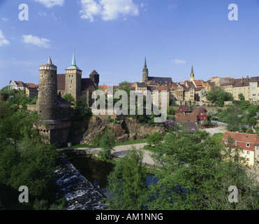Geografia / viaggi, in Germania, in Sassonia, Bautzen, vista città con il fiume Sprea, castello Ortenburg, Foto Stock
