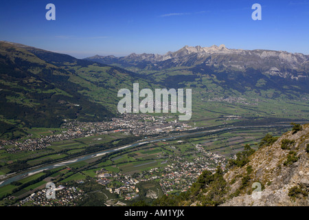 Vista dal sentiero escursionistico a Buchs, San Gallo Valle del Reno e il Toggenburgo, San Gallo, Svizzera Foto Stock