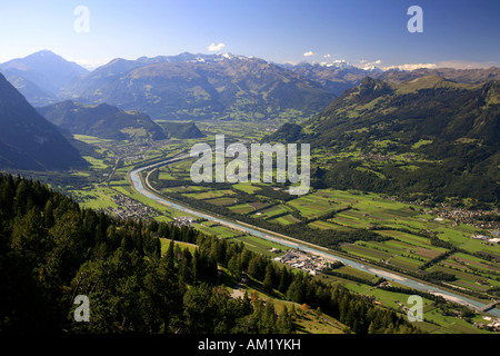 Vista dal sentiero escursionistico a Buchs, San Gallo Valle del Reno e il Toggenburgo, San Gallo, Svizzera Foto Stock