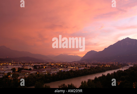 Vista su Innsbruck, Inn e Nordkette, Tirolo, Austria Foto Stock